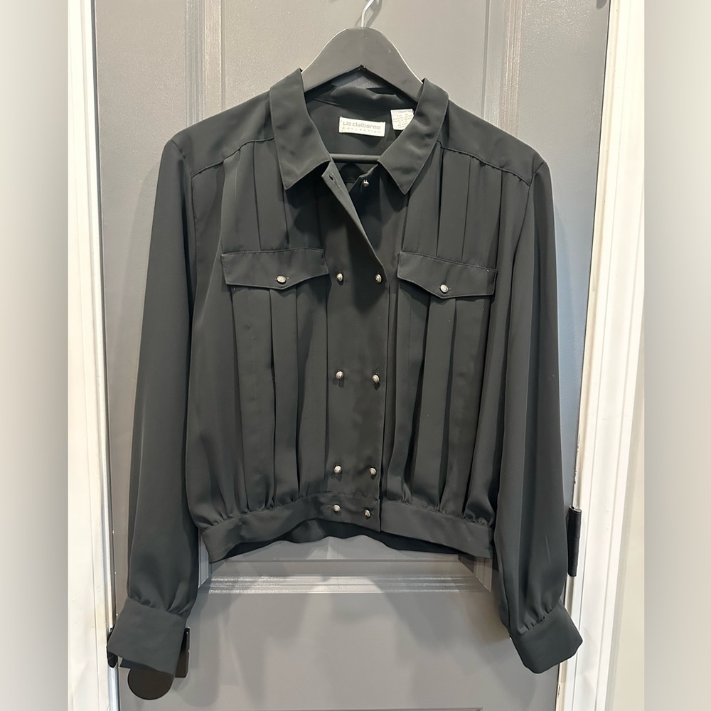 Vintage 90’s Liz Claiborne Collection Sheer Black Blouse- size 8